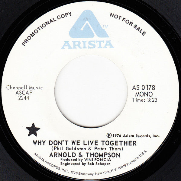 Arnold & Thompson : Why Don't We Live Together (7", Single, Mono, Promo)