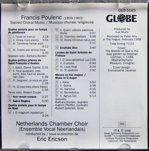 Francis Poulenc, Nederlands Kamerkoor, Eric Ericson : Sacred Choral Music / Musique Chorale Religieuse (CD, Album)
