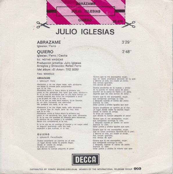 Julio Iglesias : Abrázame / Quiero (7", Single)