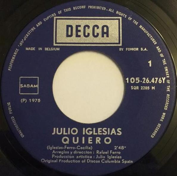 Julio Iglesias : Abrázame / Quiero (7", Single)