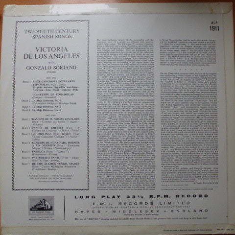 Victoria De Los Angeles : 20th Century Spanish Songs (LP, Mono)