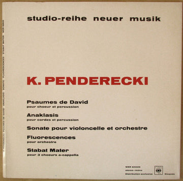 Krzysztof Penderecki : Psaumes De David / Anaklasis / Sonate Pour Violoncelle Et Orchestre / Fluorescences / Stabat Mater (LP, Album, Gat)