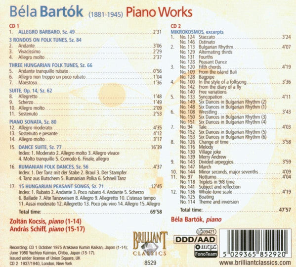 Béla Bartók - Zoltán Kocsis, András Schiff, Béla Bartók : Piano Works (2xCD, Comp, RM, Dig)