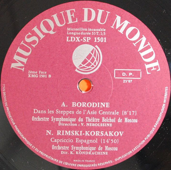 Alexander Borodin, Modest Mussorgsky, Nikolai Rimsky-Korsakov : Danses Polovtsiennes - Dans Les Steppes De L'Asie Centrale - Une Nuit Sur Le Mon Chauve - Capriccio Espagnol (LP)