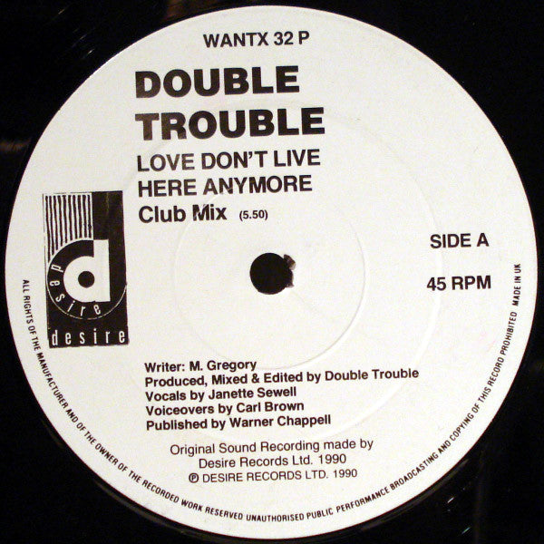 Double Trouble : Love Don't Live Here Anymore (12", Promo)