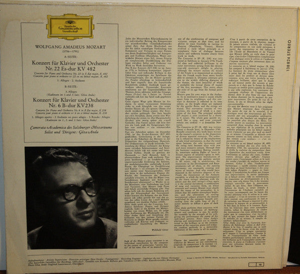 Wolfgang Amadeus Mozart – Camerata Academica Salzburg, Géza Anda : Klavierkonzerte  · Piano Concertos (B-dur / In B Flat Major / KV 238 · Es-dur / In E Flat Major / KV 482 (LP, Album)
