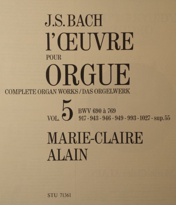 Johann Sebastian Bach, Marie-Claire Alain : L'Œuvre Pour Orgue Vol. 5 (Complete Organ Works / Das Orgelwerk) (5xLP + Box)