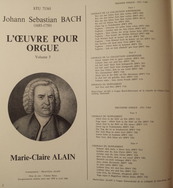 Johann Sebastian Bach, Marie-Claire Alain : L'Œuvre Pour Orgue Vol. 5 (Complete Organ Works / Das Orgelwerk) (5xLP + Box)
