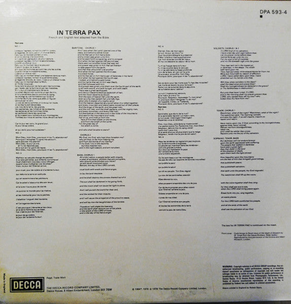 Honegger* ; Morax*, Frank Martin (3), L'Orchestre De La Suisse Romande, Ansermet* : King David (Le Roi David) / In Terra Pax (2xLP, Comp, Gat)