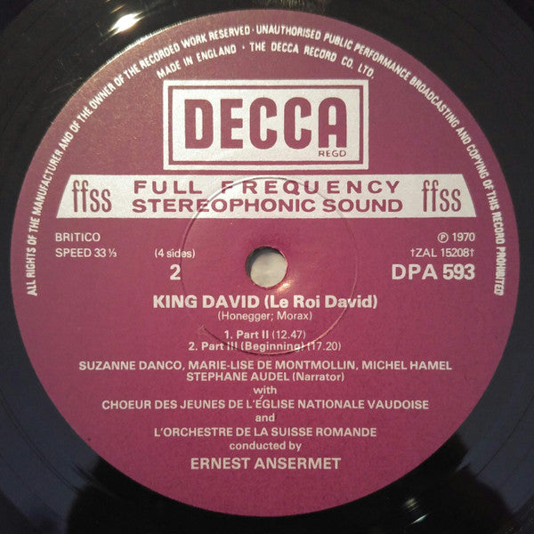 Honegger* ; Morax*, Frank Martin (3), L'Orchestre De La Suisse Romande, Ansermet* : King David (Le Roi David) / In Terra Pax (2xLP, Comp, Gat)