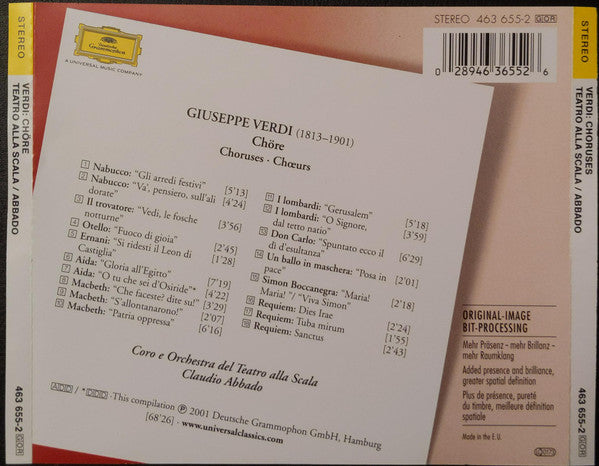 Giuseppe Verdi, Coro Del Teatro Alla Scala e Orchestra Del Teatro Alla Scala, Claudio Abbado : Verdi Chöre (CD, Comp, RE, RM)