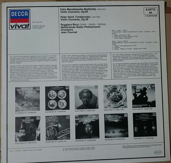 Mendelssohn*, Tchaikovsky*, Ruggiero Ricci : Violin Concertos (LP)