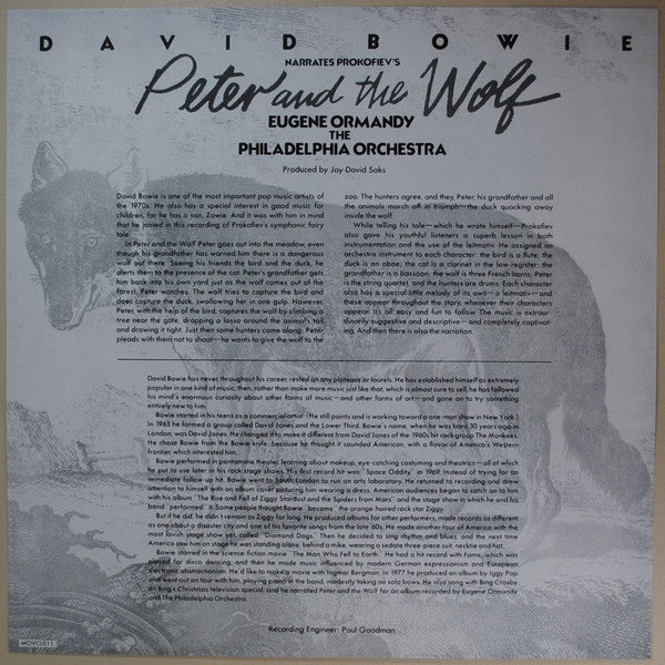 David Bowie Narrates Sergei Prokofiev, Eugene Ormandy, The Philadelphia Orchestra, Benjamin Britten : Peter And The Wolf / Young Person's Guide To The Orchestra (LP, Album, RE, 180)