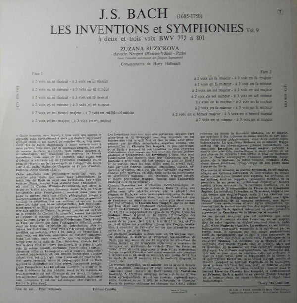 Johann Sebastian Bach, Zuzana Růžičková : Les Inventions Et Symphonies BWV 772 À 801 (LP)