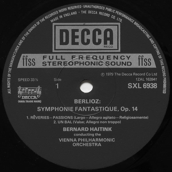 Hector Berlioz, Wiener Philharmoniker = Wiener Philharmoniker, Bernard Haitink : Symphonie Fantastique (LP)