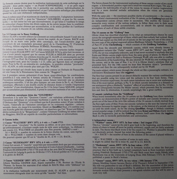 Johann Sebastian Bach - Marie-Claire Alain, Olivier Alain : L'art Du Canon Chez J.S. Bach (41 Canons Pour Deux Orgues) (LP)