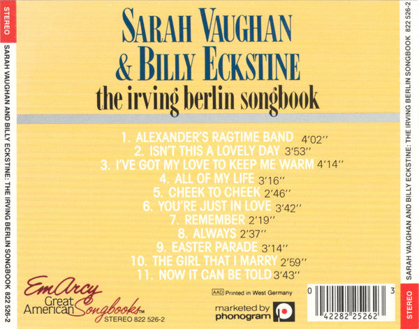 Sarah Vaughan & Billy Eckstine : The Irving Berlin Songbook (CD, Album, RE, RM)