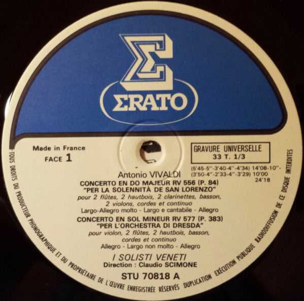 Antonio Vivaldi, Claudio Scimone, I Solisti Veneti : Quatre Concertos (LP)