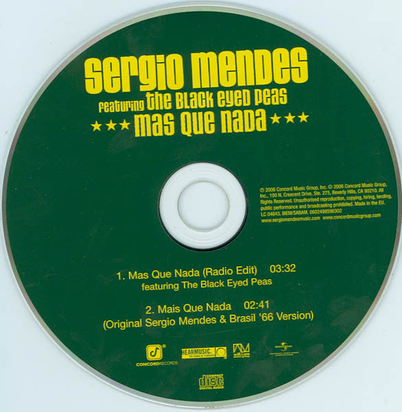 Sérgio Mendes Featuring Black Eyed Peas : Mas Que Nada (CD, Single)