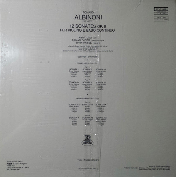 Tomaso Albinoni - Piero Toso - Edoardo Farina - Susan Moses : 12 Sonate Op.6 Per Violino E Basso Continuo (2xLP + Box)