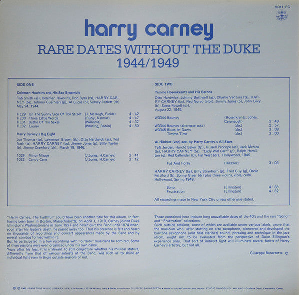 Harry Carney : Rare Dates Without The Duke 1944/1949 (LP, Comp, Mono)