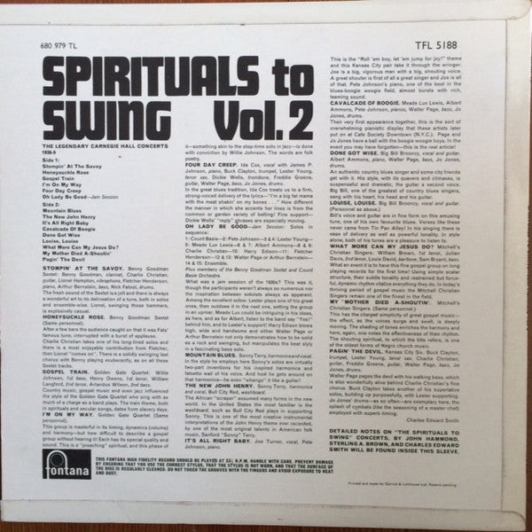 Various : John Hammond's Spirituals To Swing, Vol. 2 - The Legendary Carnegie Hall Concerts Of 1938/9 (LP, Comp, Mono)