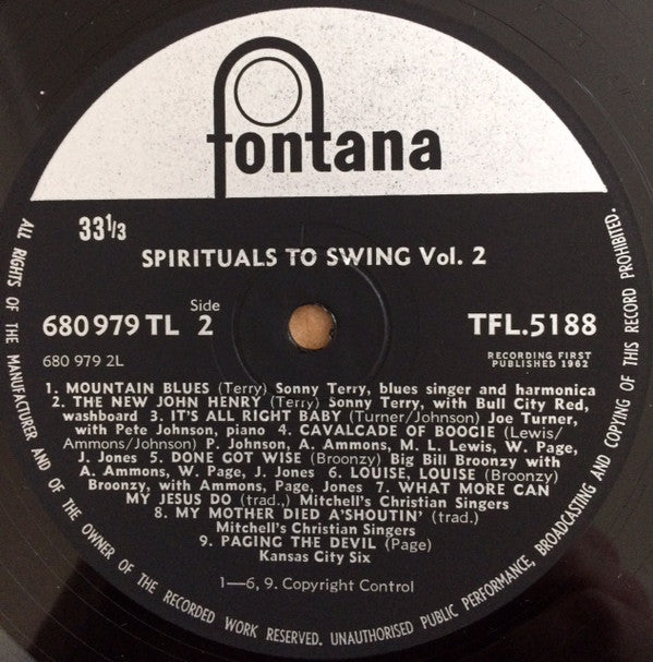Various : John Hammond's Spirituals To Swing, Vol. 2 - The Legendary Carnegie Hall Concerts Of 1938/9 (LP, Comp, Mono)