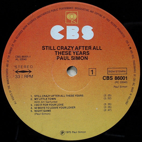 Paul Simon : Still Crazy After All These Years (LP, Album)