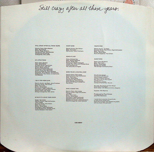 Paul Simon : Still Crazy After All These Years (LP, Album)