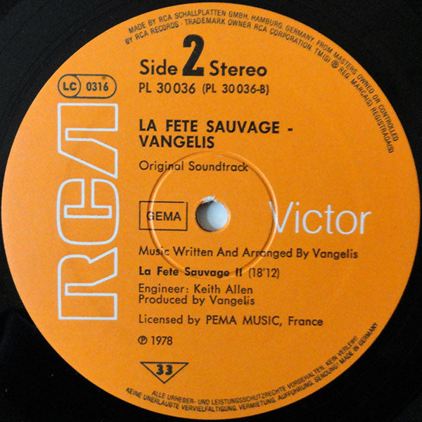 Vangelis : La Fête Sauvage (LP, Album, RE)