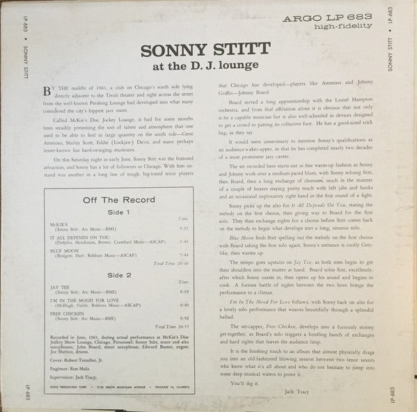 Sonny Stitt : At The D.J. Lounge (LP, Album, RE, Kee)