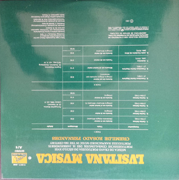 Cremilde Rosado Fernandes, Carlos Seixas, Francisco Xavier Baptista, João Cordeiro Da Silva : Portuguese Harpsichord Music 18th Century (LP)