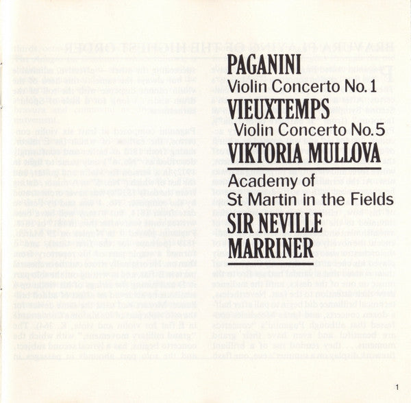 Niccolò Paganini / Henri Vieuxtemps, Viktoria Mullova, Sir Neville Marriner, The Academy Of St. Martin-in-the-Fields : Violin Concerto No. 1 / Violin Concerto No. 5 (CD)