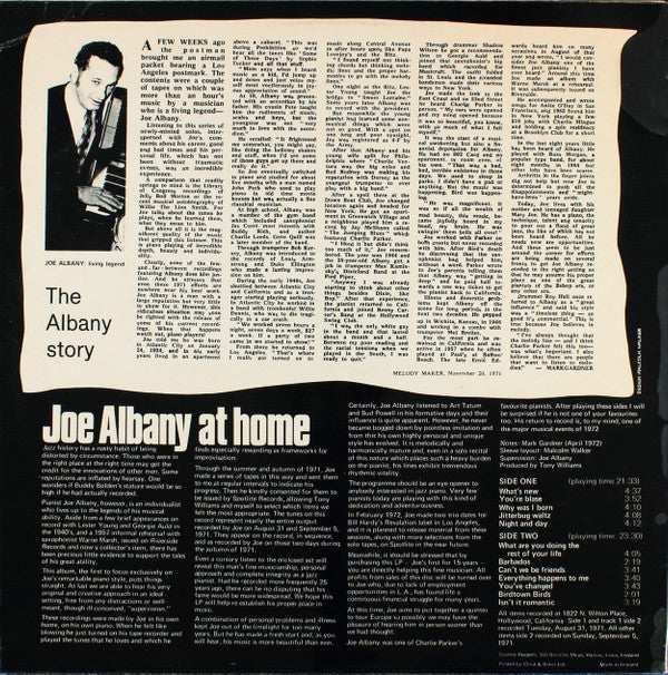Joe Albany : At Home (LP, Album, Mono)