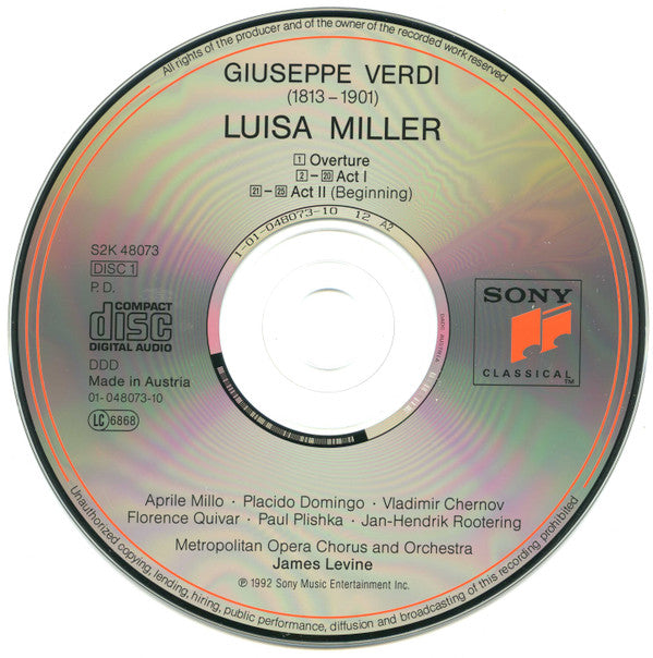 Verdi* - Aprile Millo · Placido Domingo · Vladimir Chernov · Florence Quivar · Paul Plishka · Jan-Hendrik Rootering · Metropolitan Opera Orchestra* And Metropolitan Opera Chorus, James Levine (2) : Luisa Miller (2xCD, Album)