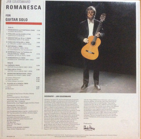 Jan Goudswaard : Romanesca (For Solo Guitar) (LP, Album, RE)