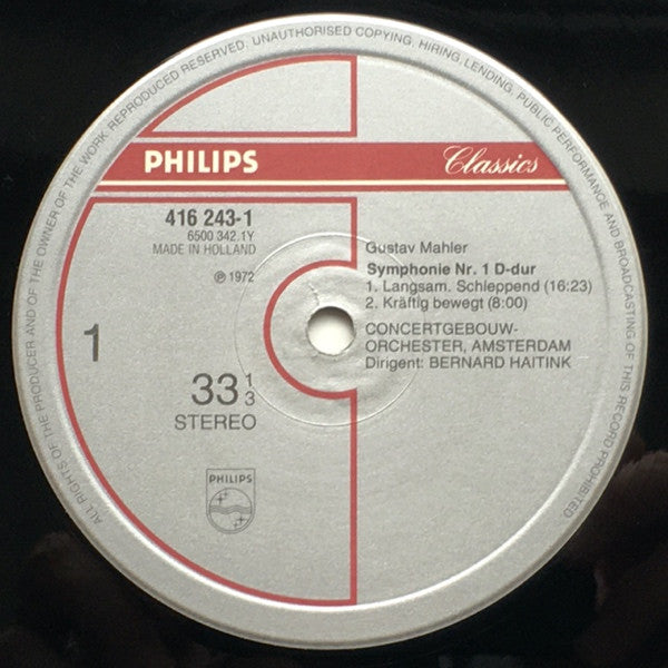 Gustav Mahler, Concertgebouworkest, Bernard Haitink : Symphony No. 1 (LP, RE)