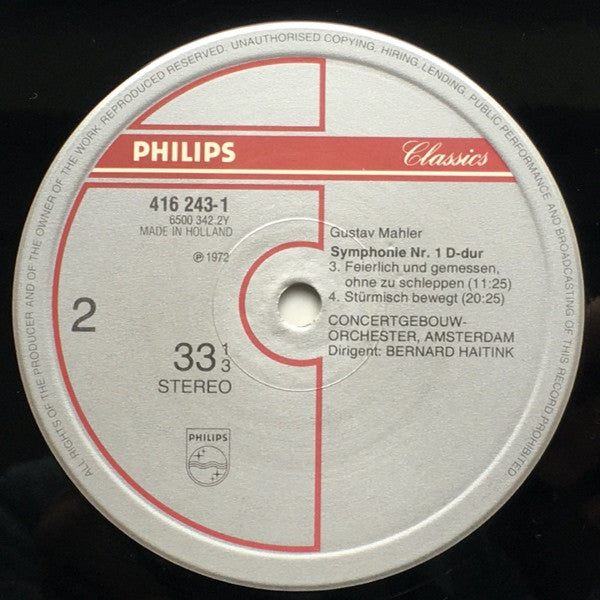 Gustav Mahler, Concertgebouworkest, Bernard Haitink : Symphony No. 1 (LP, RE)