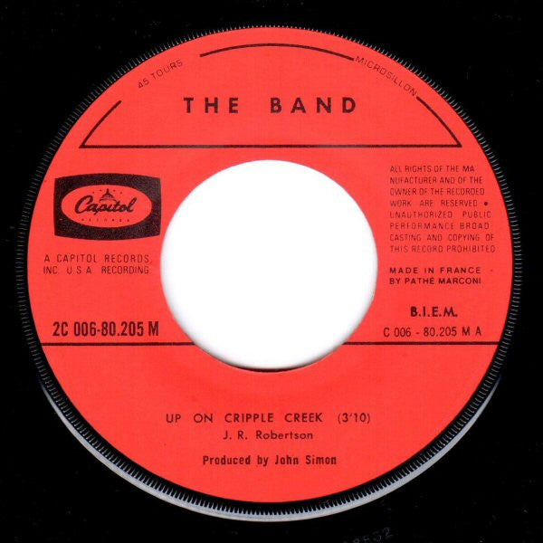The Band : Up On Cripple Creek (7", Single)