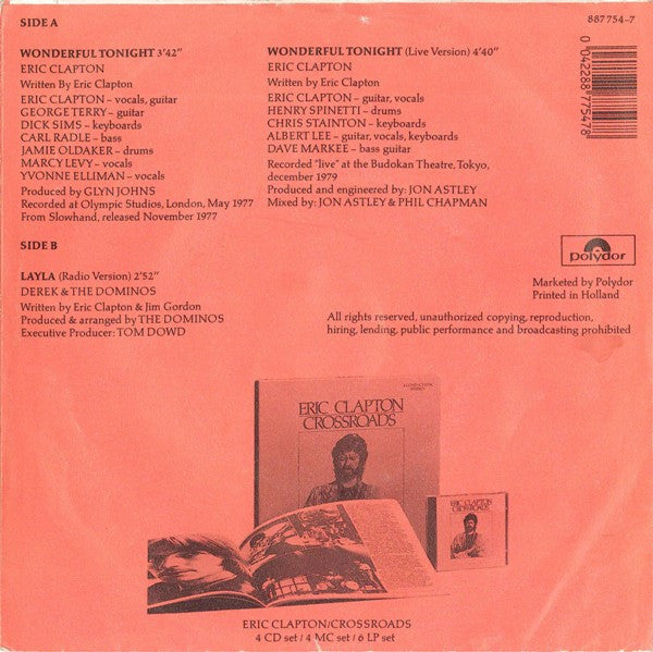 Eric Clapton : Wonderful Tonight (7", EP)