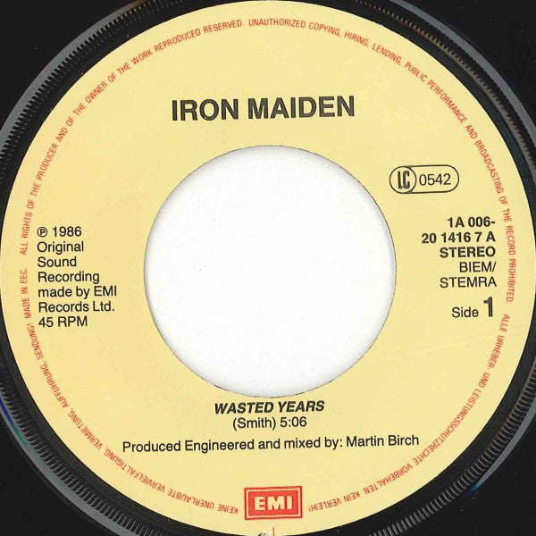 Iron Maiden : Wasted Years (7", Single)