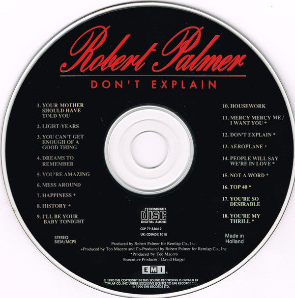 Robert Palmer : Don't Explain (CD, Album, Dut)