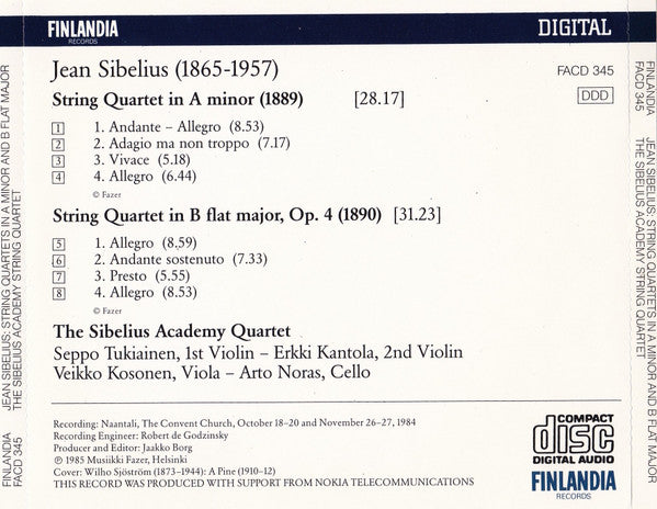 Jean Sibelius, The Sibelius Academy Quartet : String Quartets, A Minor B Flat Major (CD)