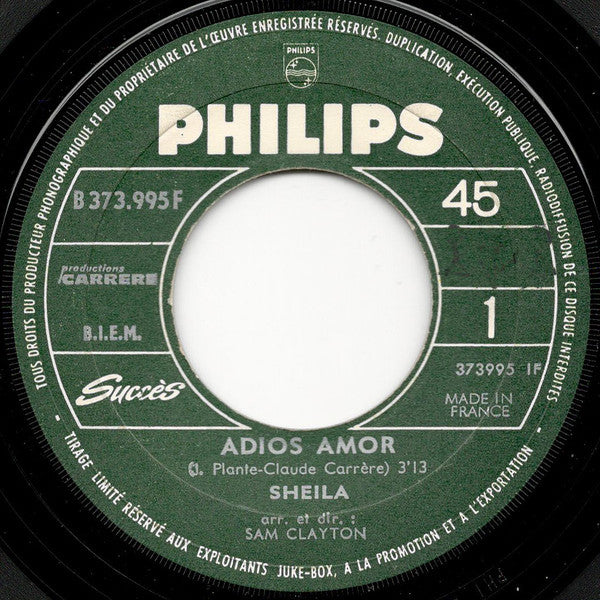 Sheila (5) : Adios Amor (7", Single, Jukebox, Ltd, Promo)