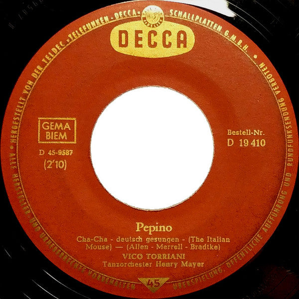 Vico Torriani : Pepino (Pepino The Italian Mouse) (7", Single)