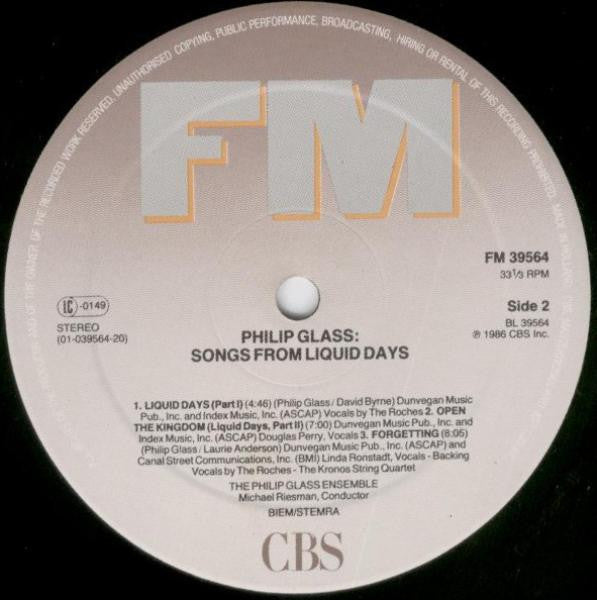 Philip Glass : Songs From Liquid Days (LP, Album)