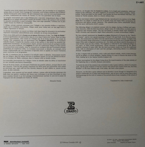 Giuseppe Tartini, Pierre Amoyal, Susan Moses, Edoardo Farina : Tartini Six Sonates Pour Violon, Violoncelle & Clavecin (2xLP, Gat)