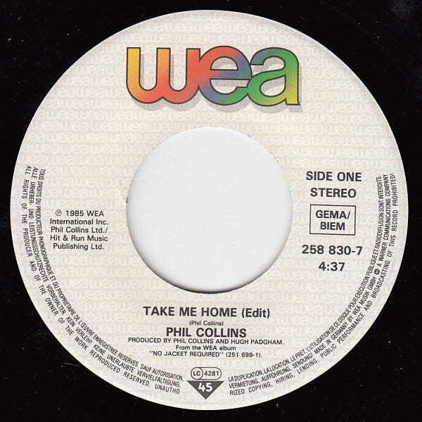 Phil Collins : Take Me Home (7", Single)