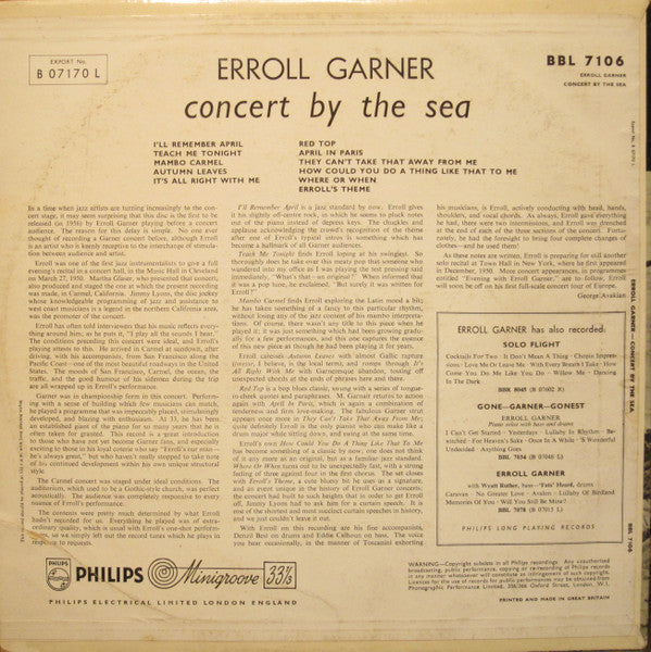 Erroll Garner : Concert By The Sea (LP, Album, RE)