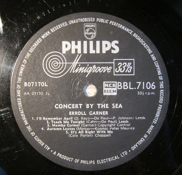 Erroll Garner : Concert By The Sea (LP, Album, RE)